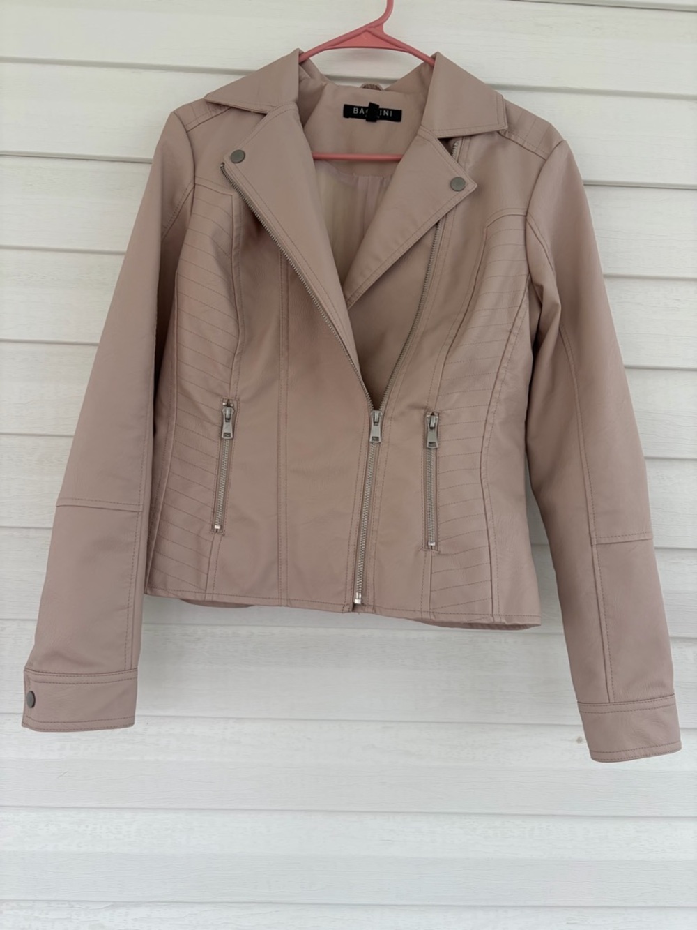 Baccini Tan Faux Leather Moto Jacket